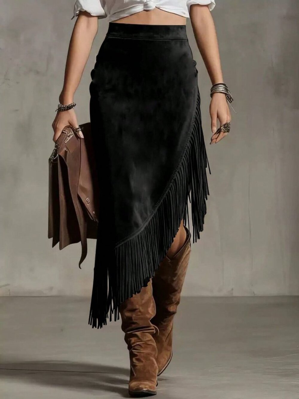 Black Casual Women's Regular High Waist Midi Skirt